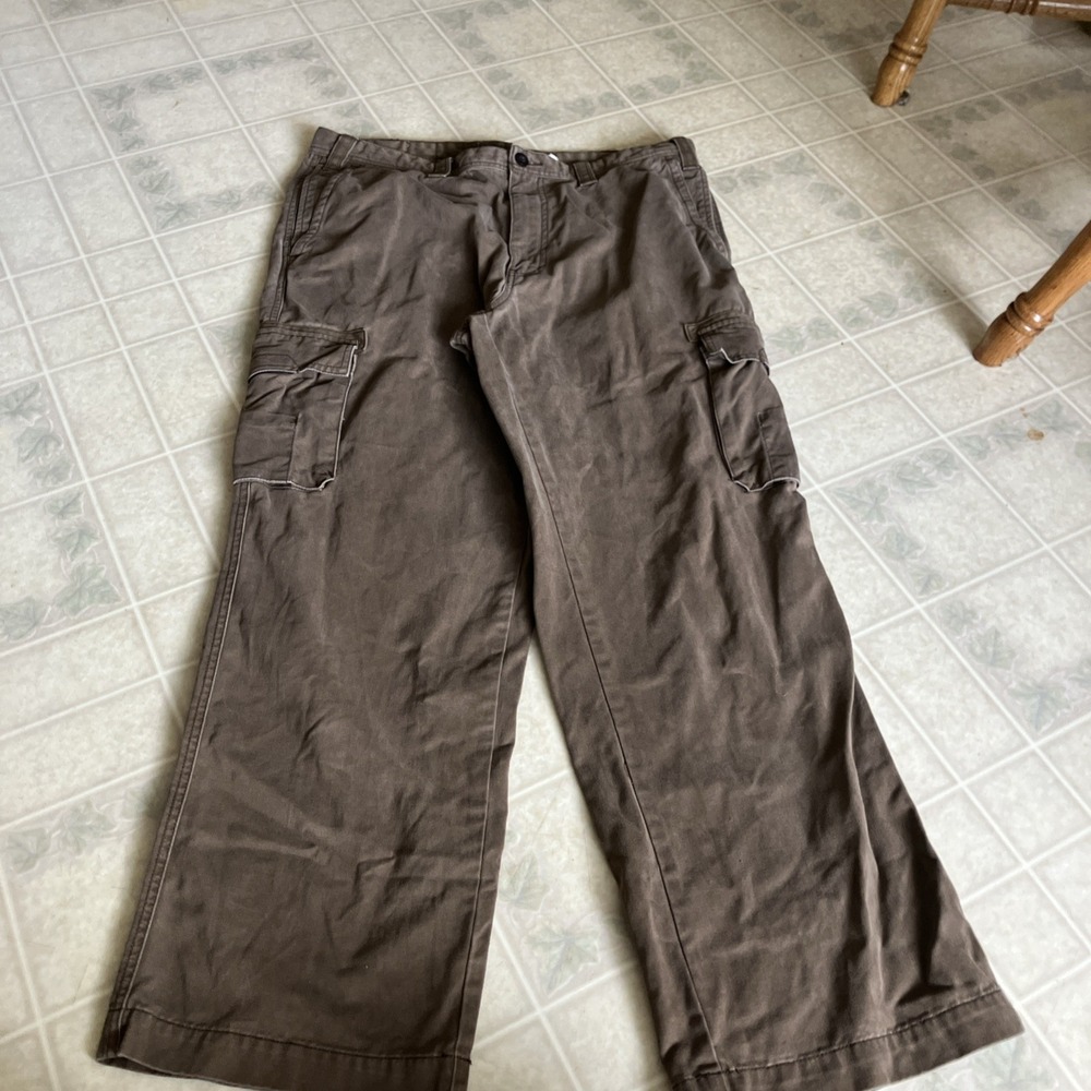 Vintage 90s Eddie Bauer Brown Cotton 36 X 30 Relaxed Fit Baggy Cargo Pants